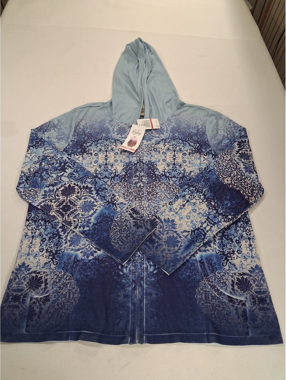 Como Vintage 184840 Women's Blue Paisley Full Zip Hoodie Jacket Size 2XL